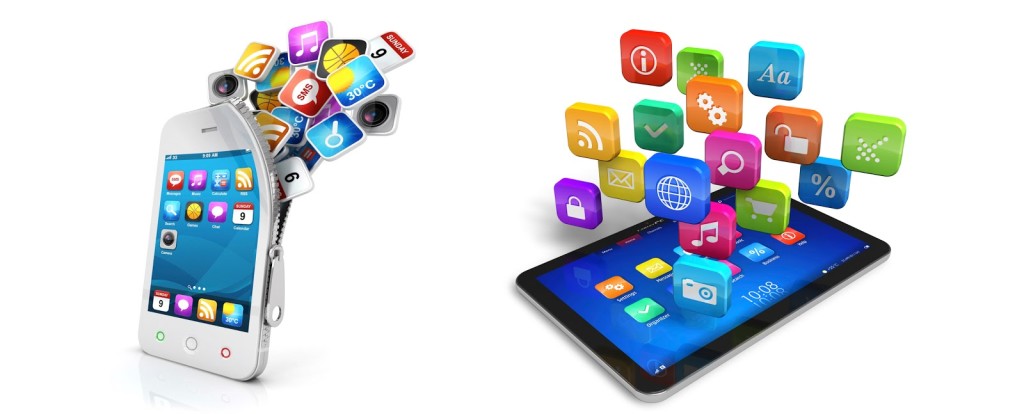Tablet PC with cloud of application icons